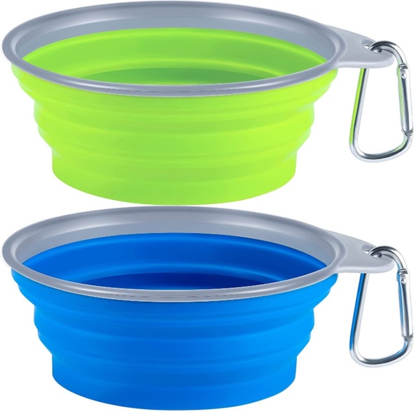 Dog Collapsible Dog Bowls 2 Pack Green And Blue Medium Food Grade